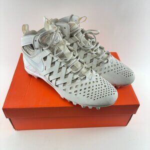 2015 Nike Huarache V LAX Woven White/Silver Mid Men’s Lacrosse Cleats 10.5